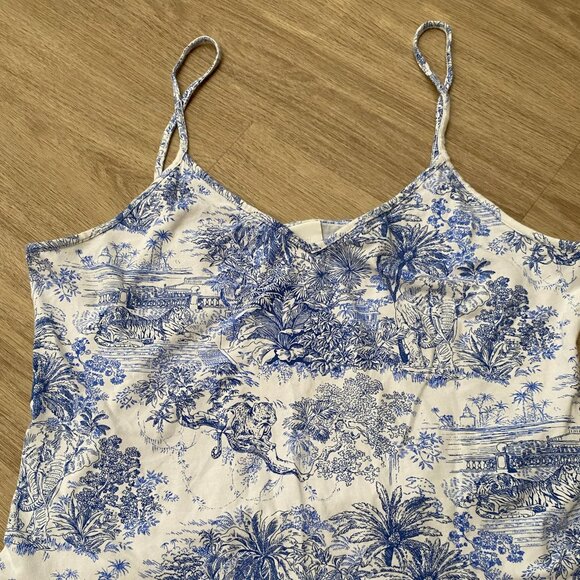 H&M Womens Patterned Bodysuit Sleeveless Spaghetti Strap White Blue Size XL - Picture 4 of 8